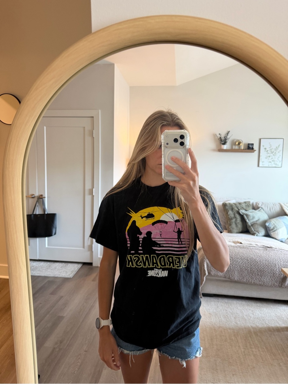 Ripple Junction Black Warzone Graphic Tee with Yellow and Pink Print